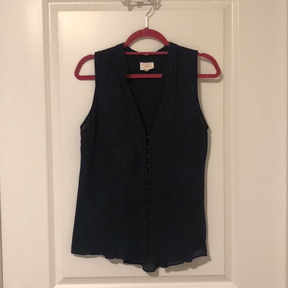 PARKER Medium, Navy Blue, 100% Silk, Beaded Blouse